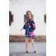 Boho Style Embroidered Classic Dress Navy with Red/White Embroidery